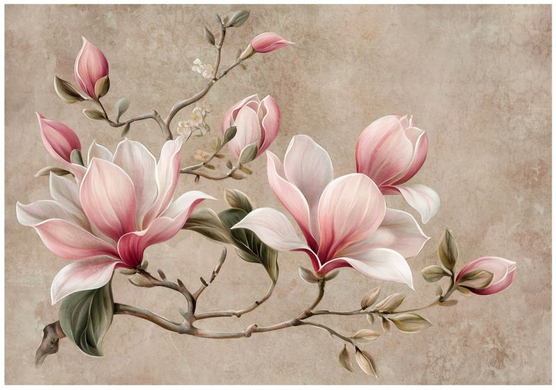 Fototapeta WALLARENA Do Sypialni Salonu Winylowa Kwiaty Vintage Magnolie Beżowy 368x254 cm 16530W8 1 szt.