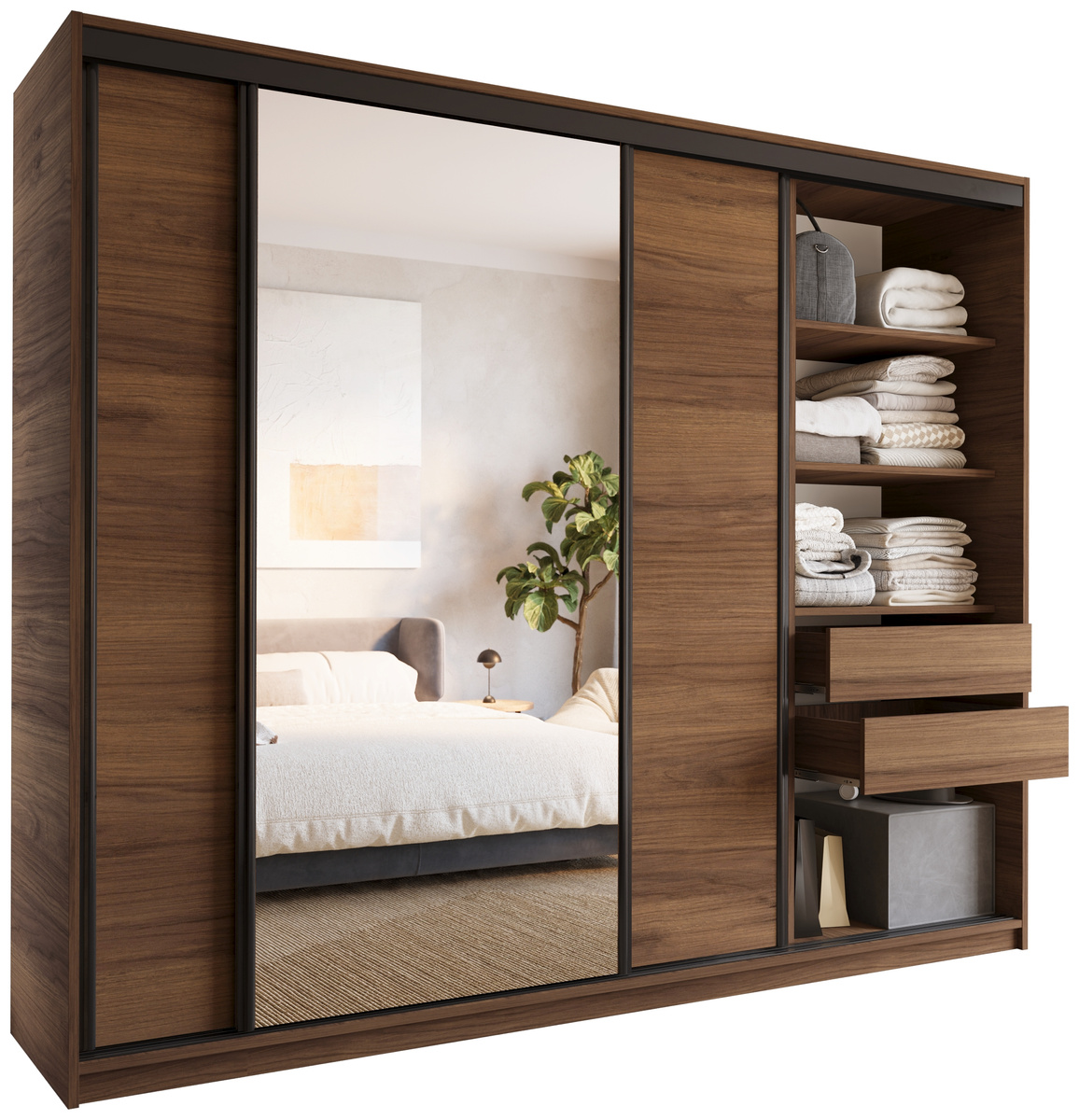 Szafa przesuwna z lustrem 250 cm do sypialni LOFT orzech