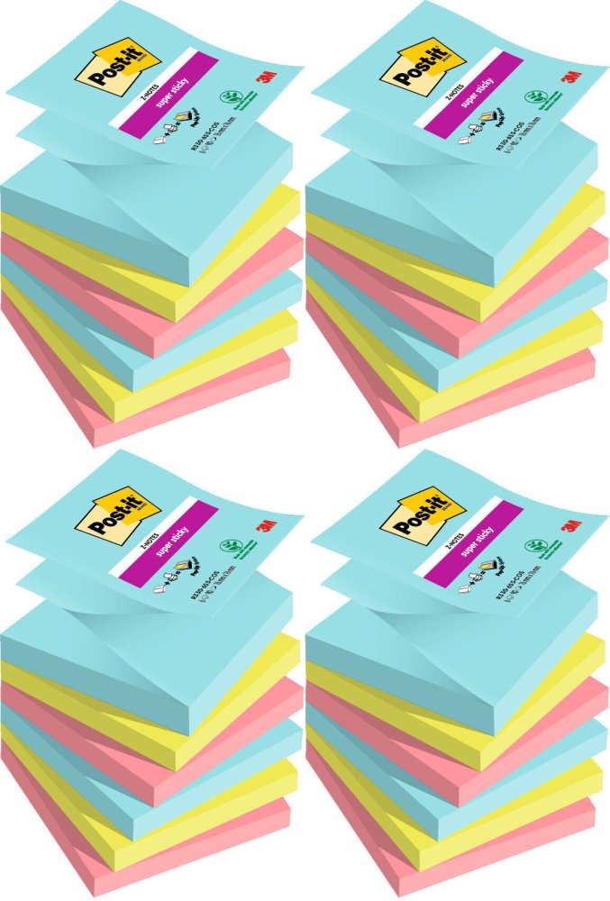 4x Karteczki samoprzylepne Post-it Super Sticky Z-Notes Miami, 76x76mm, 6x90 karteczek, mix kolorów