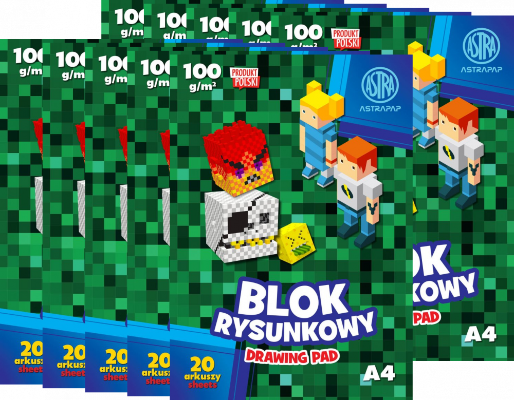 10x Blok rysunkowy Astrapap Pixel, A4, 100g, 20 kartek, biały