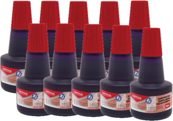 10x tusz do stempli Office Products, 30ml, czerwony