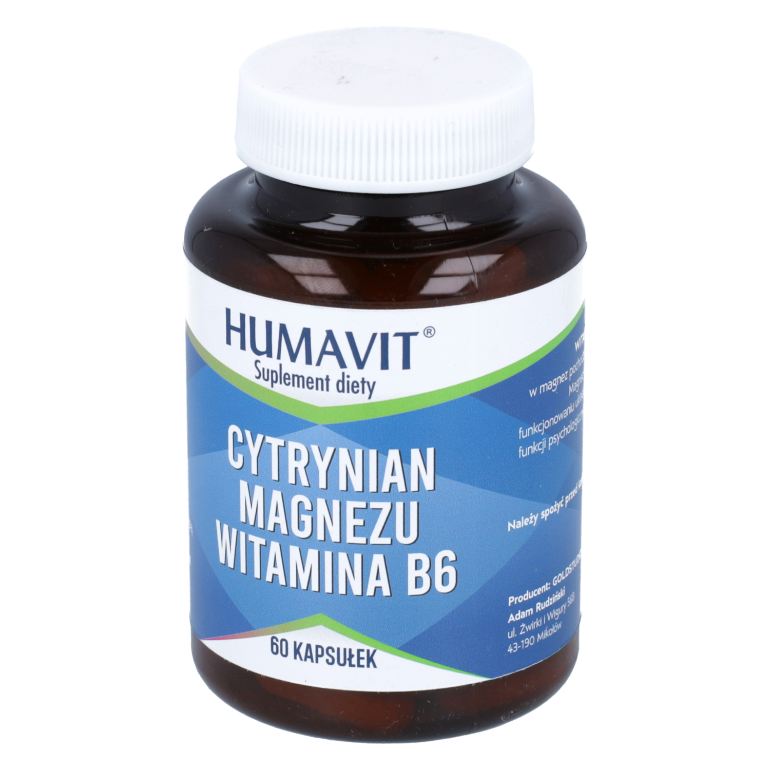 Humavit, cytrynian magnezu + witamina b6, 60 kapsułek