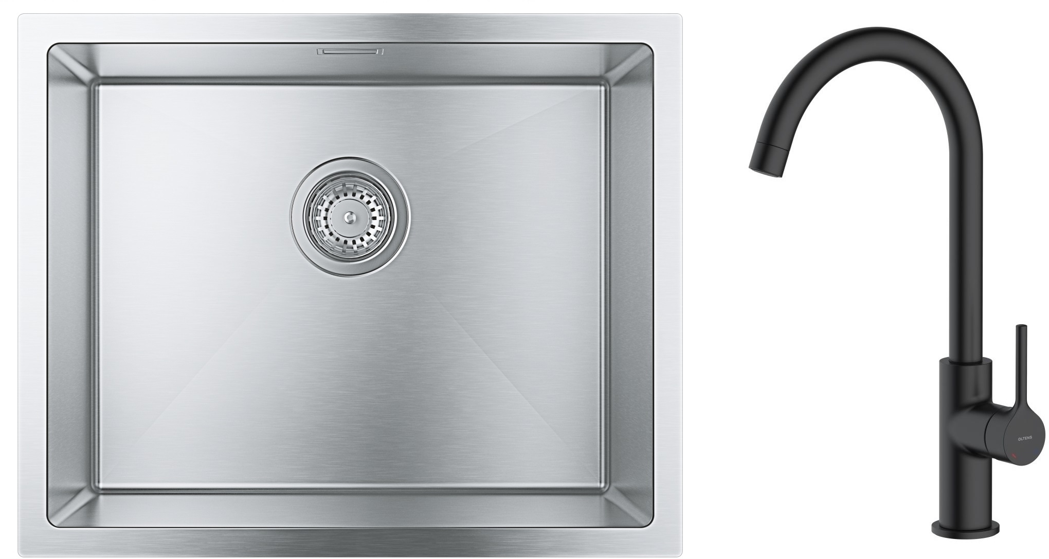 Zestaw Grohe K700 zlewozmywak 55x45 cm z baterią kuchenną Oltens Skafta stal szlachetna/czarny mat (35206300, 31726SD0) - Wysyłka w 24h