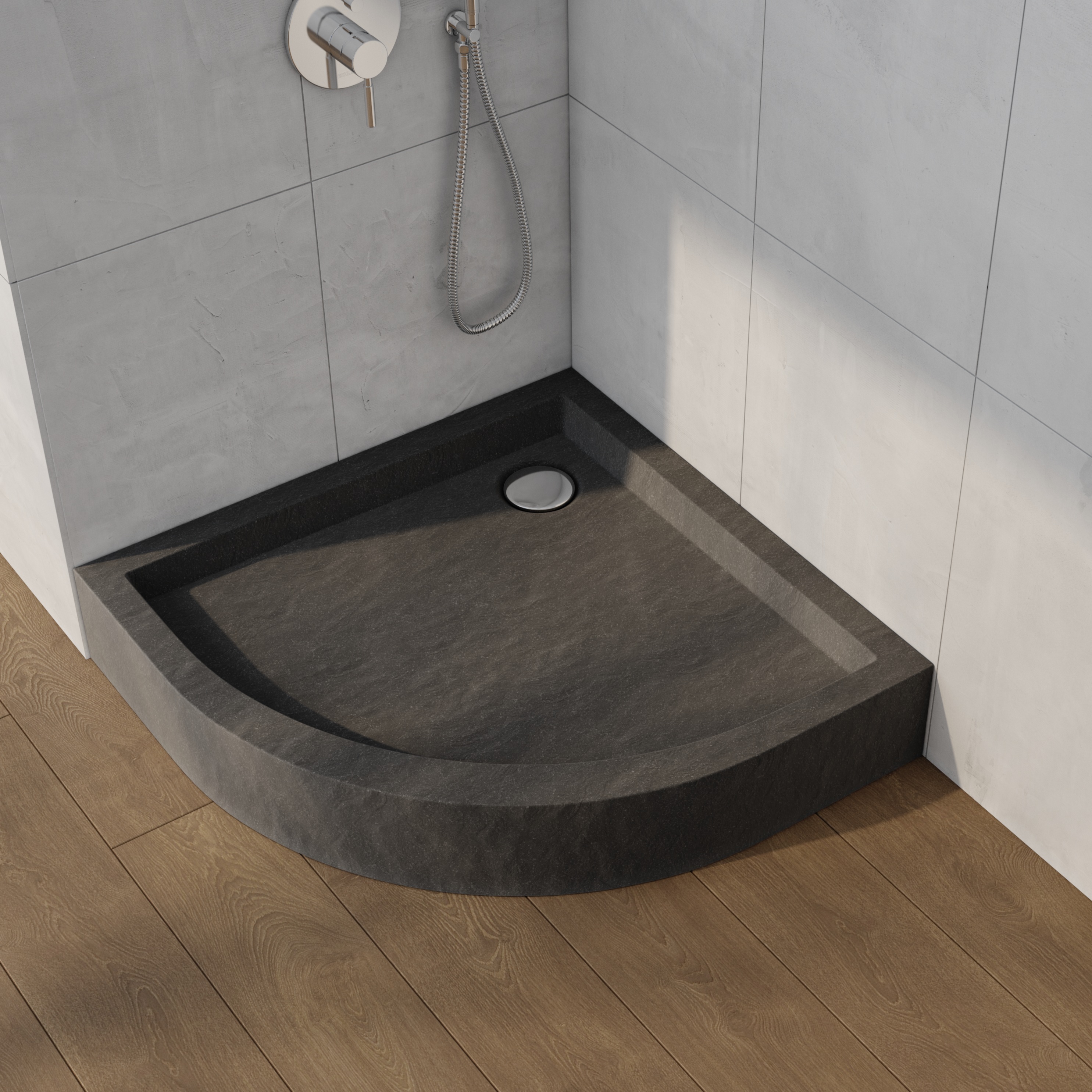 Schedpol Medium Black Stone brodzik półokrągły 90x90 cm czarny 3.4734/C/ST