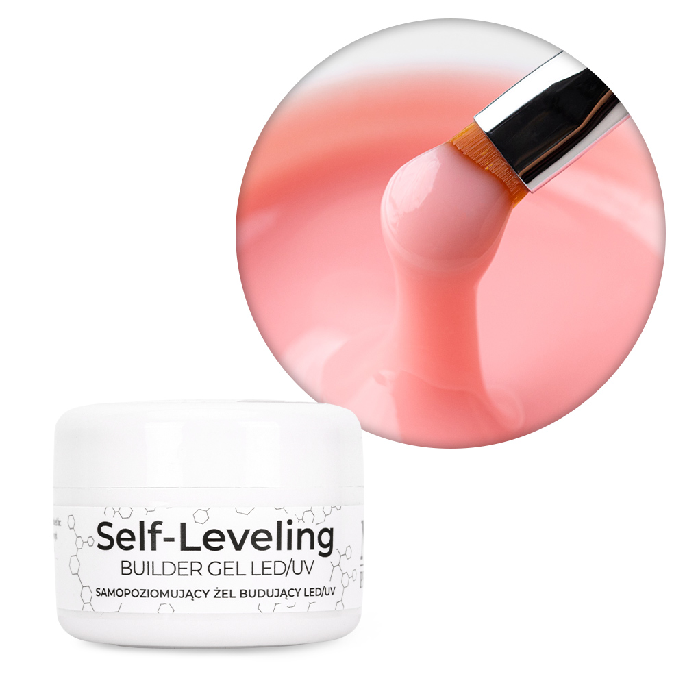 Budujący żel samopoziomujący twardy średniogęsty builder gel self leveling NTN Premium Peachy Pink HEMA/Di-HEMA Free 30 g