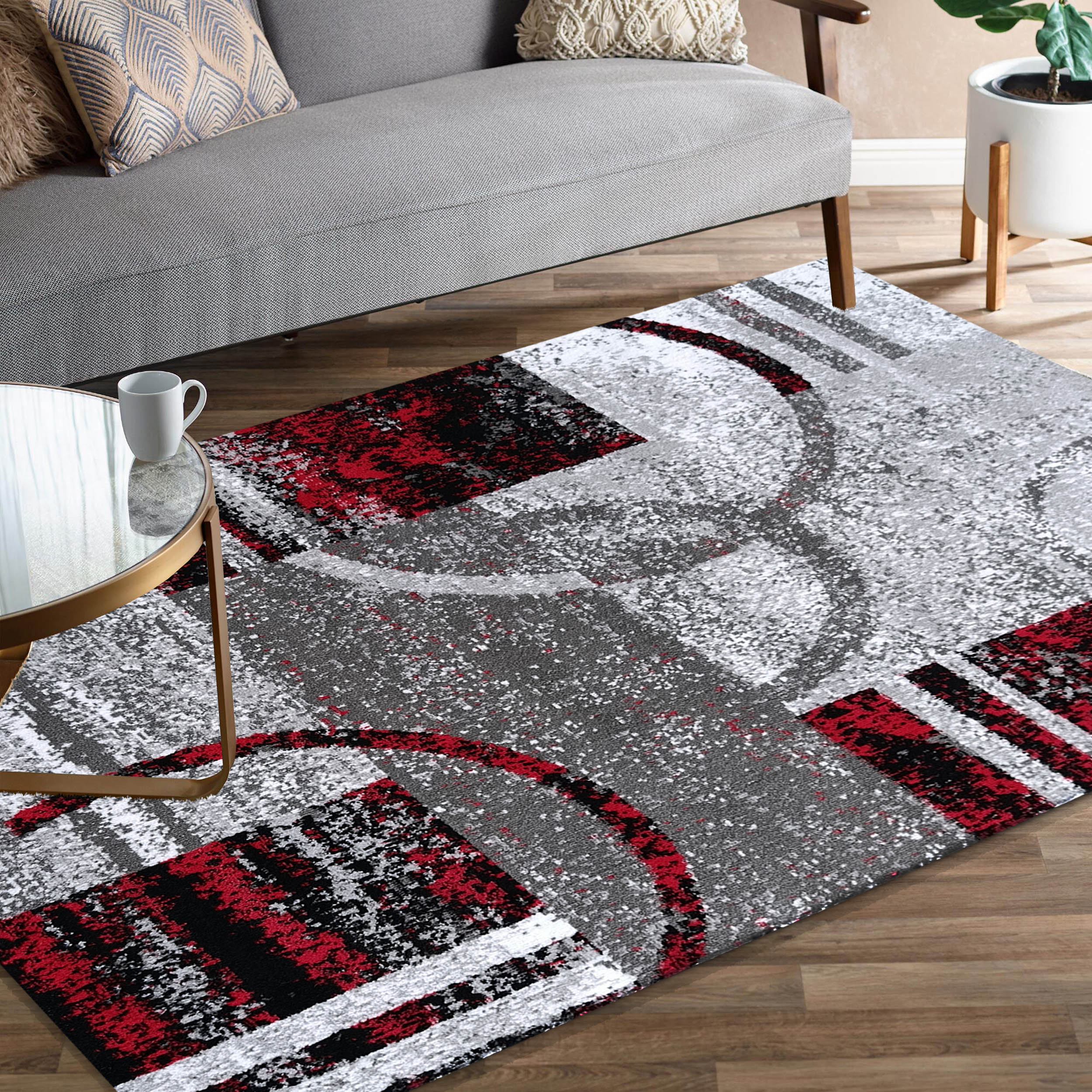 Dywan - 200 x 290 cm - szary z czerwonym - Nowoczesny - Dywanopol