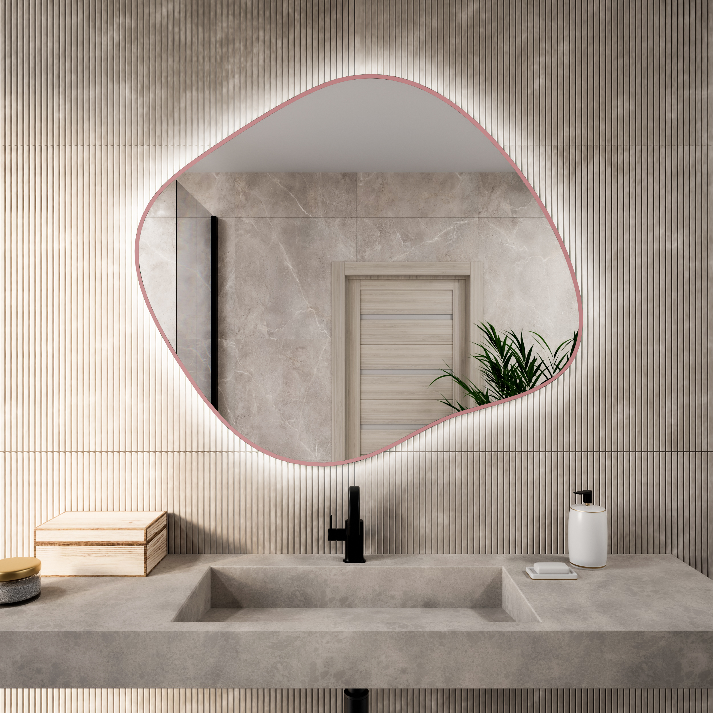 Darmowa Dostawa - Lustro 60x52 cm z oświetleniem różowy Baltica Design Bright Stain III 5904107931999