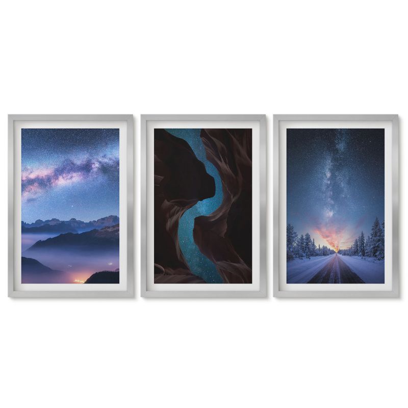 Komplet obrazów srebrna rama Tulup 40x60 cm Nocne niebo góry zimowy krajobraz Obrazy w srebrnej ramie 1 kpl