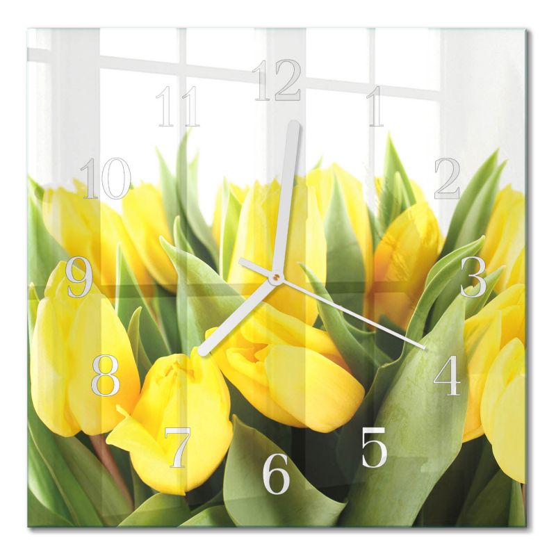 Zegar Ścienny Kuchenny Tulup 30x30 cm z Białymi Wskazówkami Kwiaty Tulipanów 1 szt.