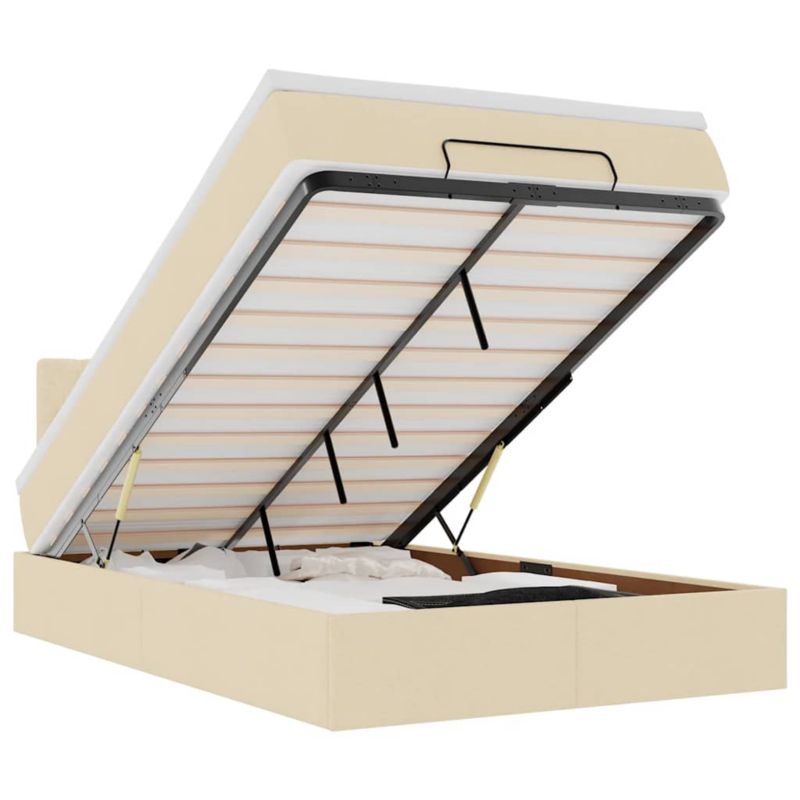 Łóżko otomana WaszeMeble z materacem 120x200 cm Kremowy tkanina z LED ze schowkiem WM-3312386 1 szt.