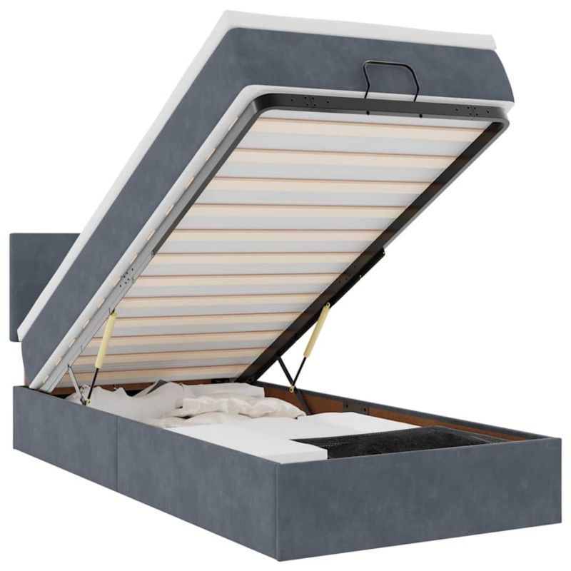 Łóżko otomana WaszeMeble z materacem 90x200 cm Ciemnoszary aksamit z LED ze schowkiem WM-3312525 1 szt.