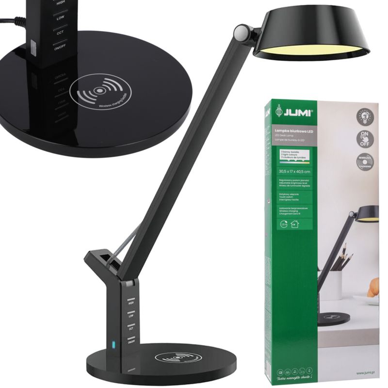 Lampa biurkowa JUMI szkolna na biurko stołowa LED ładowanie indukcyjne dotykowa czarna 1 szt.