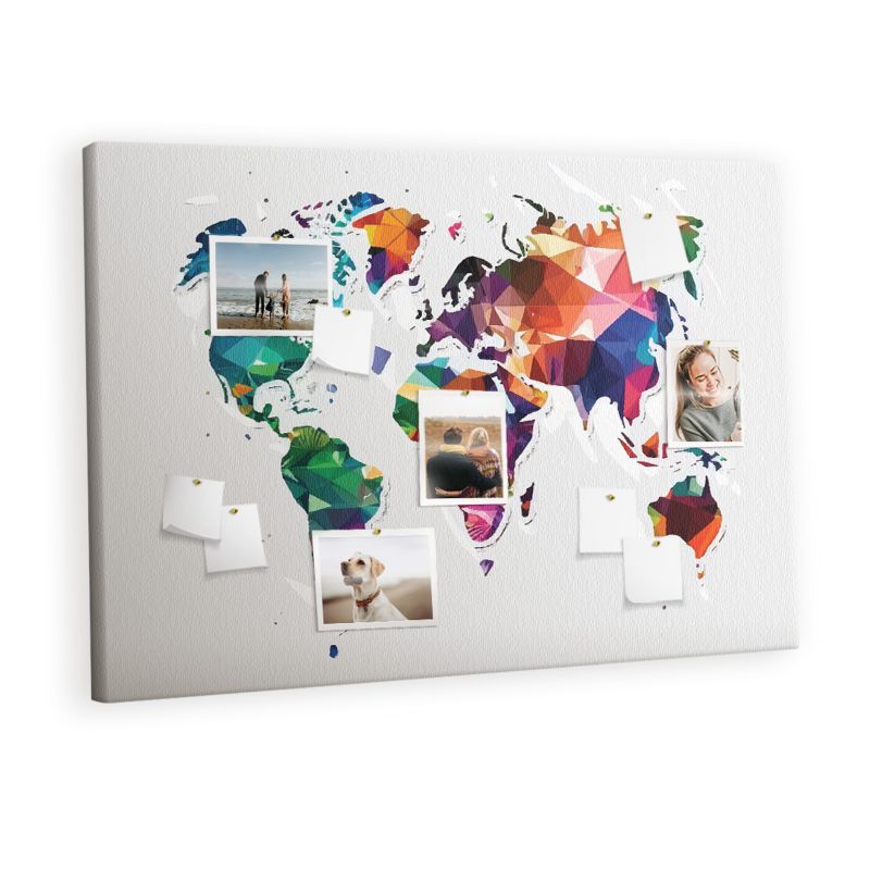Tablica Korkowa Z Nadrukiem Na Płótnie Tulup 120x80 cm Mapa świata trójkąty Na zdjęcia Pinezki kolorowe 1 kpl