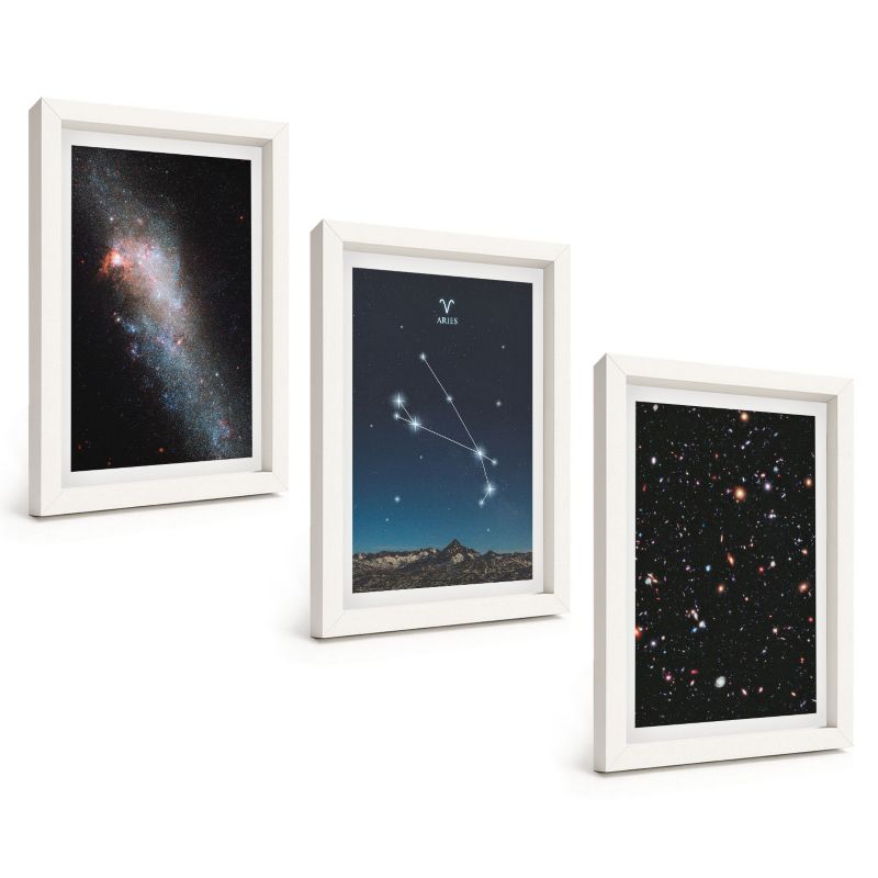 Galeria 3 Obrazów w Białej Ramie ArtPrintCave 20x30 cm Komplet ścienny Kosmiczne pejzaże galaktyk 1 kpl.
