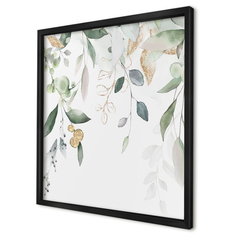 Tablica magnetyczna dekoracyjna Wallfluent 50x50 Zielone liście w czarnej ramie 1szt