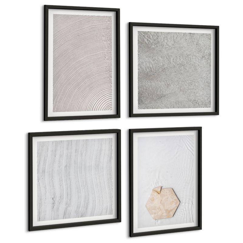 Galeria 4 Obrazów ArtPrintCave (2x50x50+2x40x60cm) Czarna rama Jasne tekstury piasku boho 1 kpl.