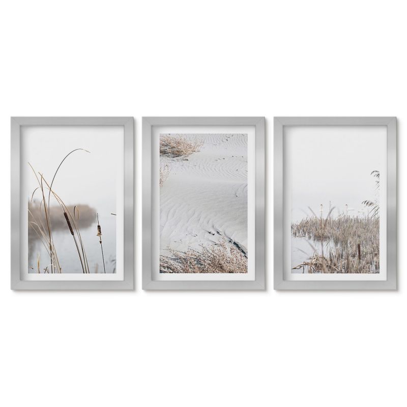 Tryptyk w srebrnej ramie Tulup 20x30 cm Roślinność nadwodna latem Stylowa galeria nad biurko 1 kpl