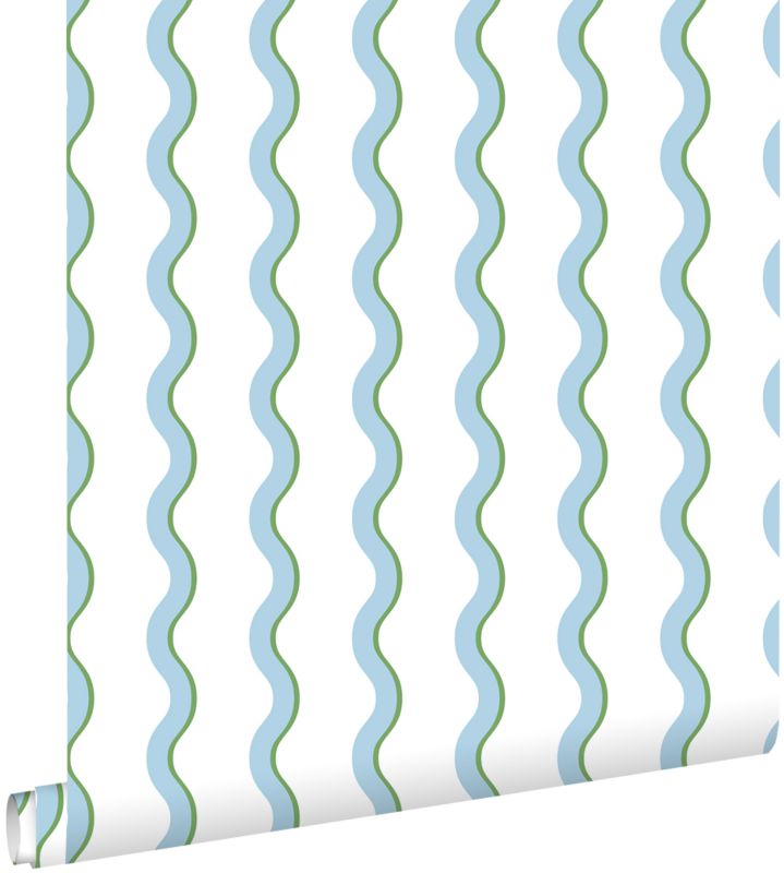 Tapeta ESTAhome faliste paski niebieskim,zielonymIbiałym 50 x 900 cm - 1 rol.