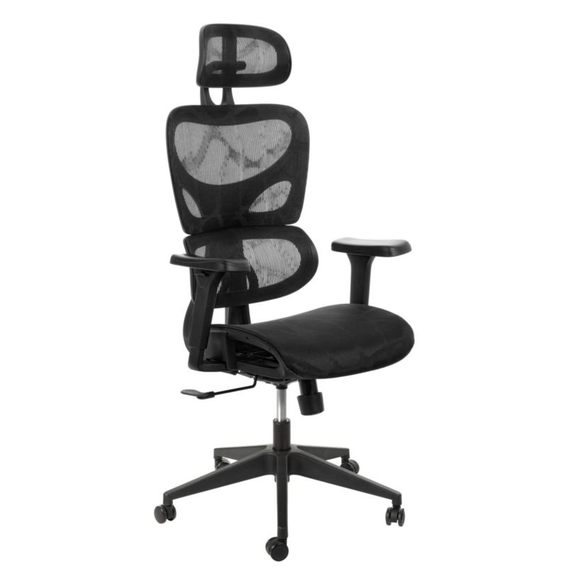 Fotel ergonomiczny di volio Vataro czarny, podłokietniki 4D, zagłówek 2D, siatka Mesh - 1 szt.