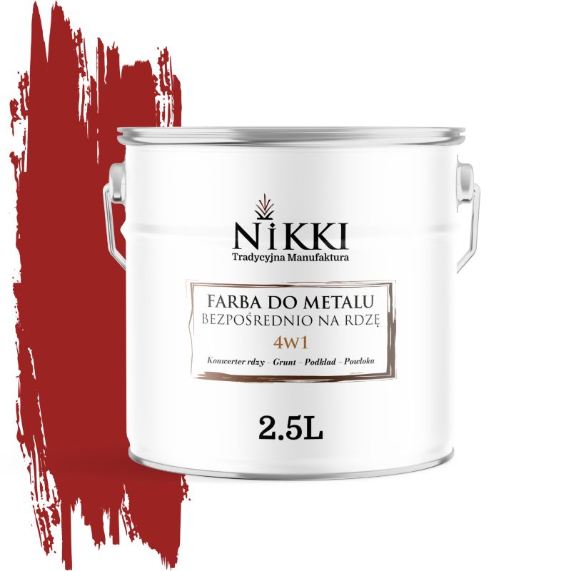 Farba do Metalu Antykorozyjna 4w1 NIKKI Czerwony sygnałowy RAL3001 Mat 2.5L