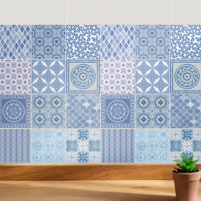 Naklejki dekoracyjne na ścianę Wallfluent 20x20 cm Ceramiczne zdobione kafle do kuchni i łazienki 24 szt.