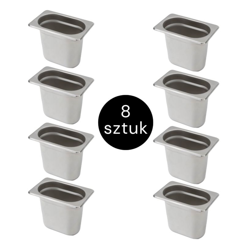 Pojemnik na żywność gastronomiczny GN Mega-M stal nierdzewna 1/9 176x108x150mm zestaw 8 szt.