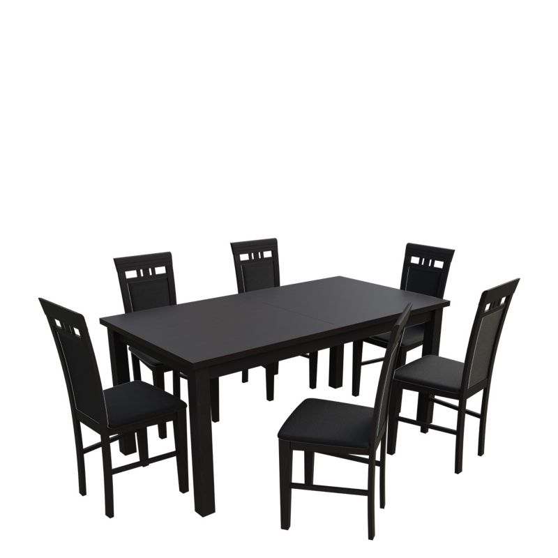 Zestaw RO16 MIRJAN 24 Stół rozkładany S18-L 80x160/200 + 6 krzeseł K31 wenge + czarna ekoskóra 1 kpl.