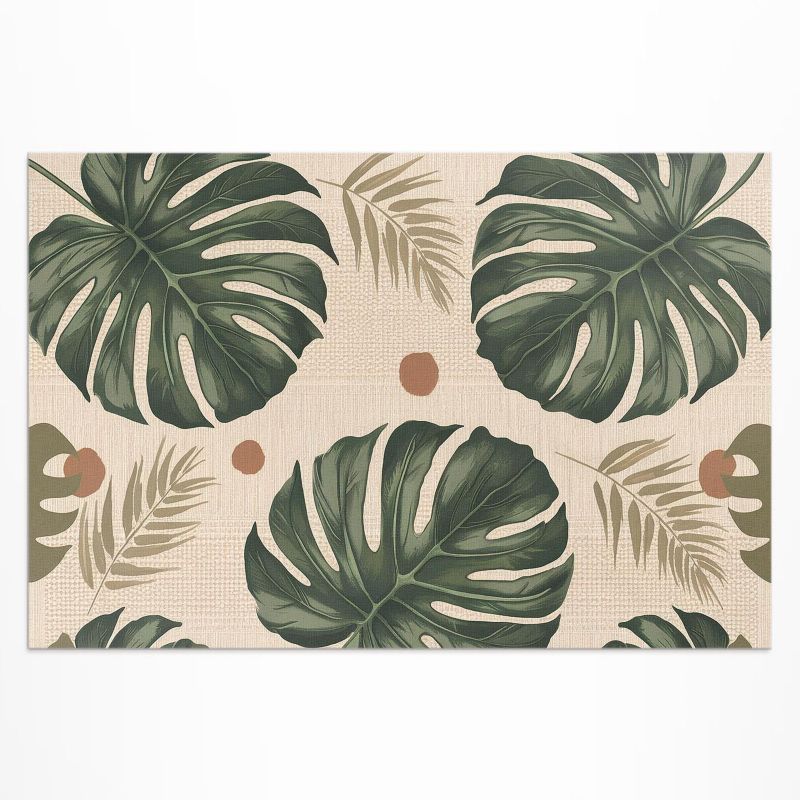 Dywan Winylowy Zewnętrzny Wallfluent 150x225 cm Boho liście monstery materiałowe tło 1 szt.