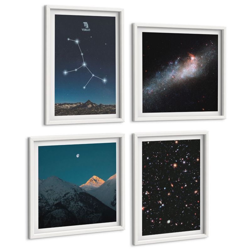 Zestaw Obrazów 4 Częściowy ArtPrintCave (2x50x50+2x40x60cm) Biała rama Galaktyka Panny wszechświat 1 kpl.