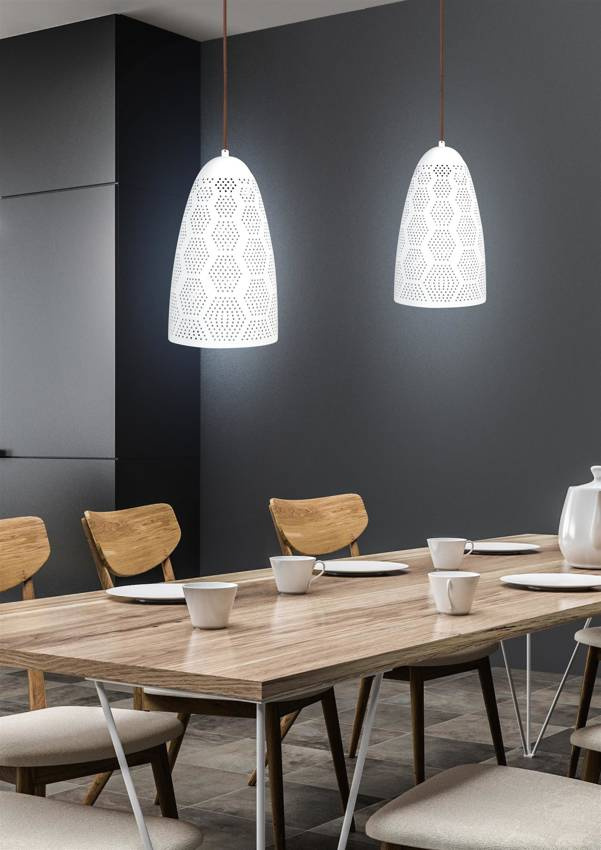 Biała lampa wisząca ażurowa do salonu BENE metal