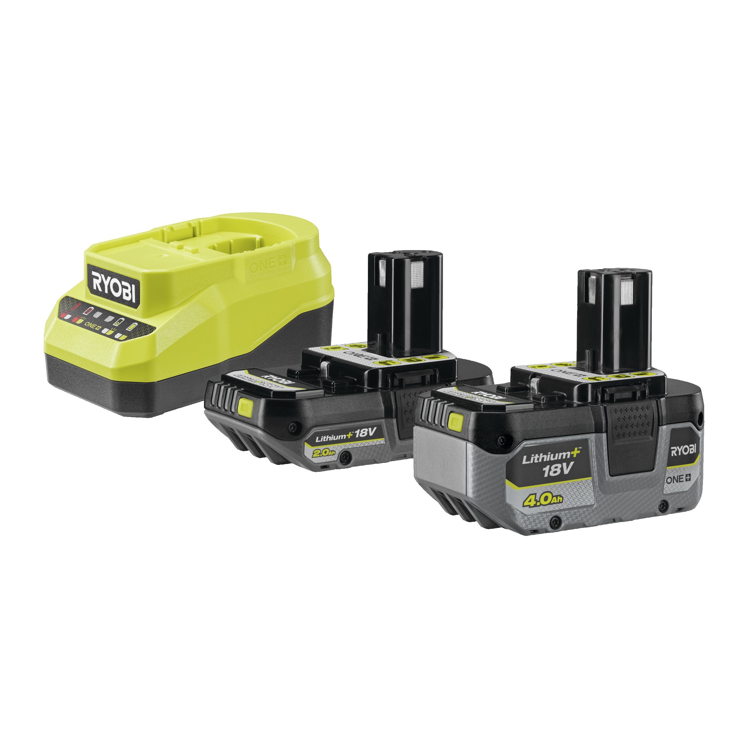 18V ONE+ Zestaw akumulatorów – 1 × 4,0 Ah + 1 × 2,0 Ah + ładowarka 2,0 A