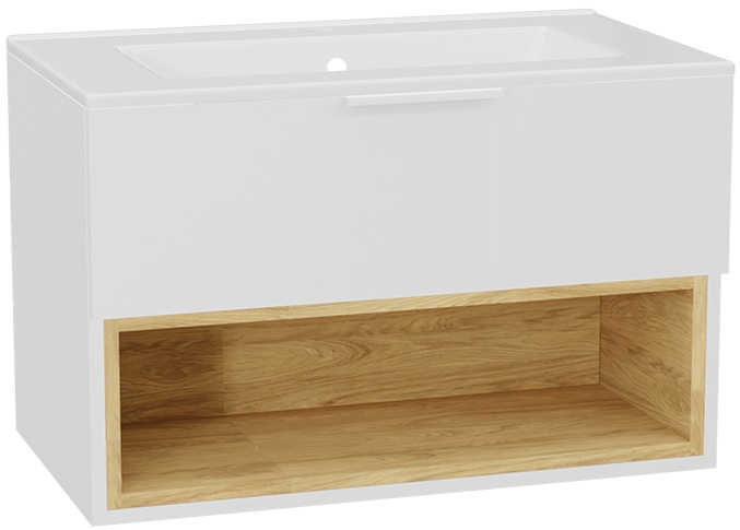 Zestaw Excellent Tuto 2.0 szafka 80 cm podumywalkowa wisząca z umywalką As biały-dąb/biały MLEX.2171.K.80.0236.WHWH