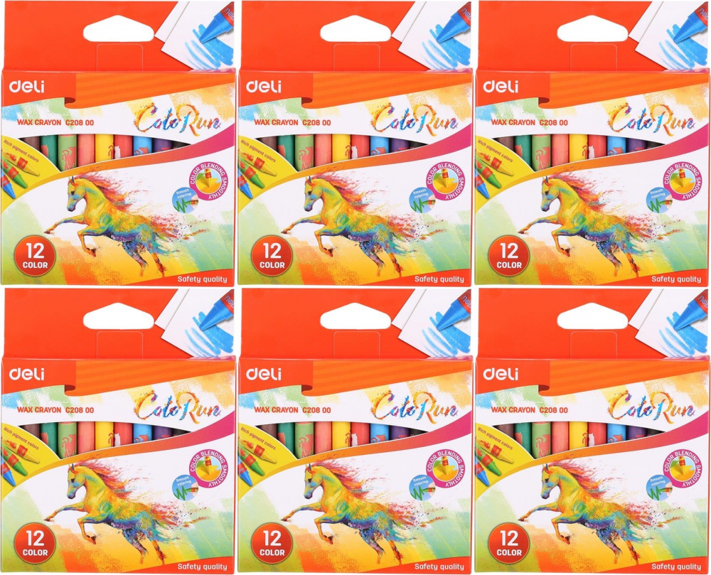 6x Kredki świecowe Deli Colorun EC20800, 12 sztuk, mix kolorów