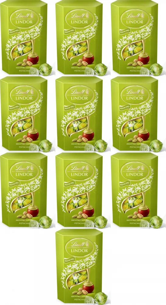 10x Praliny Lindt Lindor Pistacja, czekoladowy z nadzieniem pistacjowym, 200g
