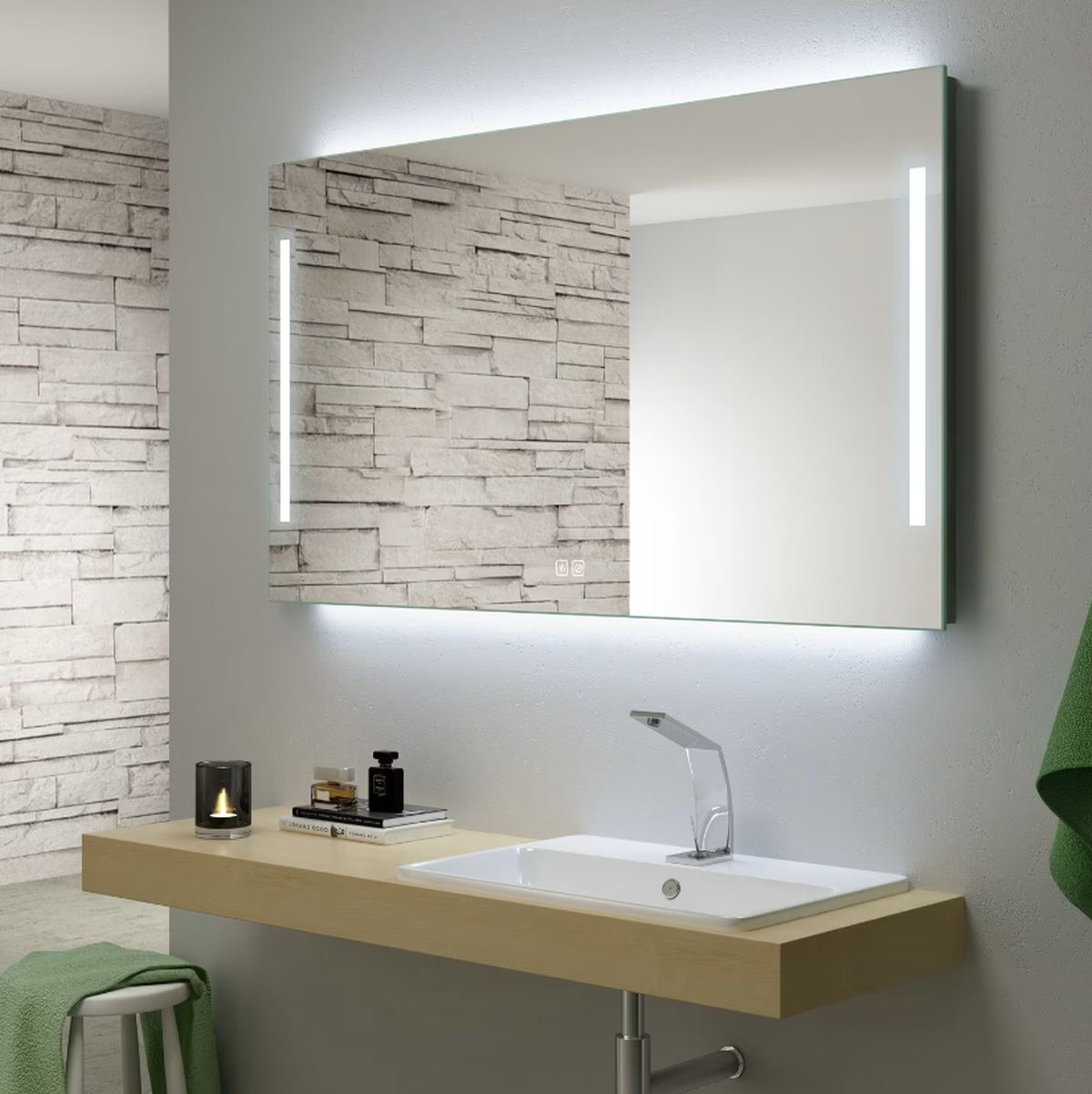 Kronenbach Sun lustro 140x80 cm prostokątne z oświetleniem srebrny US148082KBSNLEDN