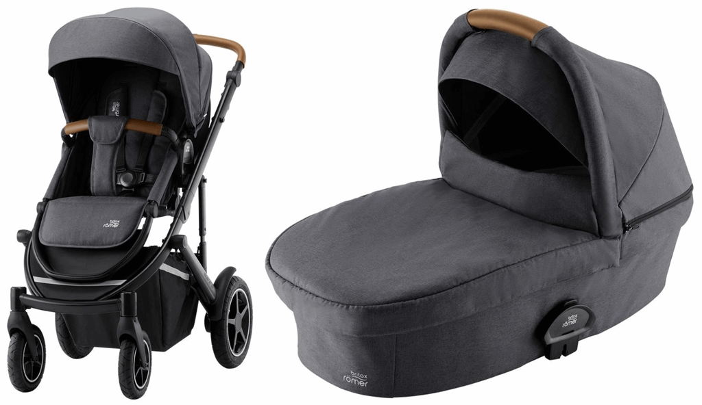 Britax Romer, Smile 3 Komfort Plus - wózek głęboko-spacerowy z fotelikiem Baby-Safe 3 i-Size i bazą Flex Base iSense-Midnight Grey-Frost Grey