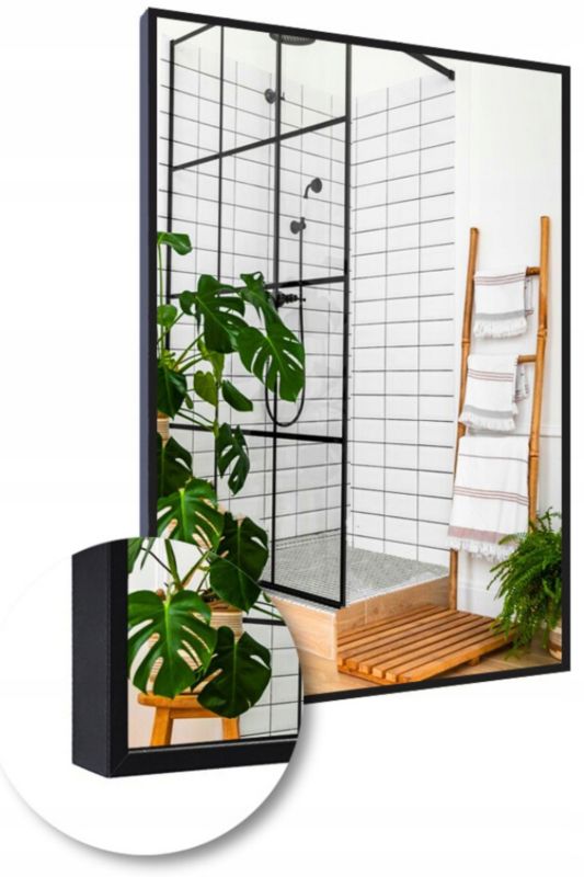 Lustro METANOIA 40x90 cm w Czarnej Ramie Aluminiowej Mat Loft Bez Oświetlenia Loftowe 1 szt.