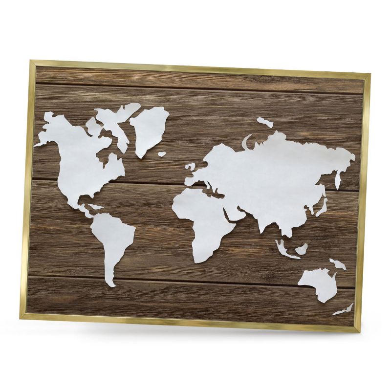 Dekoracyjna tablica magnetyczna ArtPrintCave 80x60 Drewniana mapa w złotej ramie 1szt