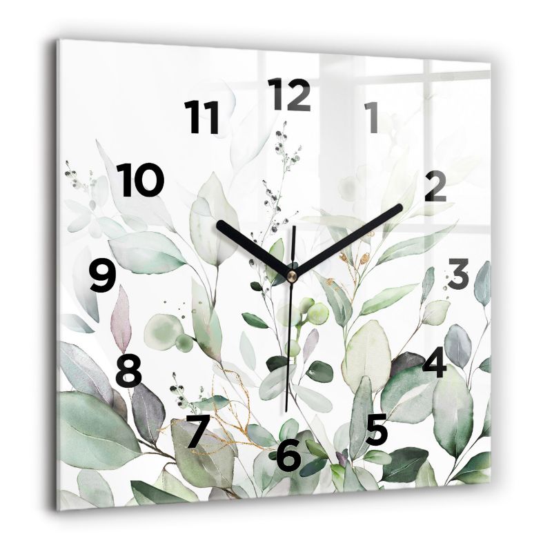 Zegar z czarnymi wskazówkami Wallfluent 60x60 cm Rośliny liście 1 szt.