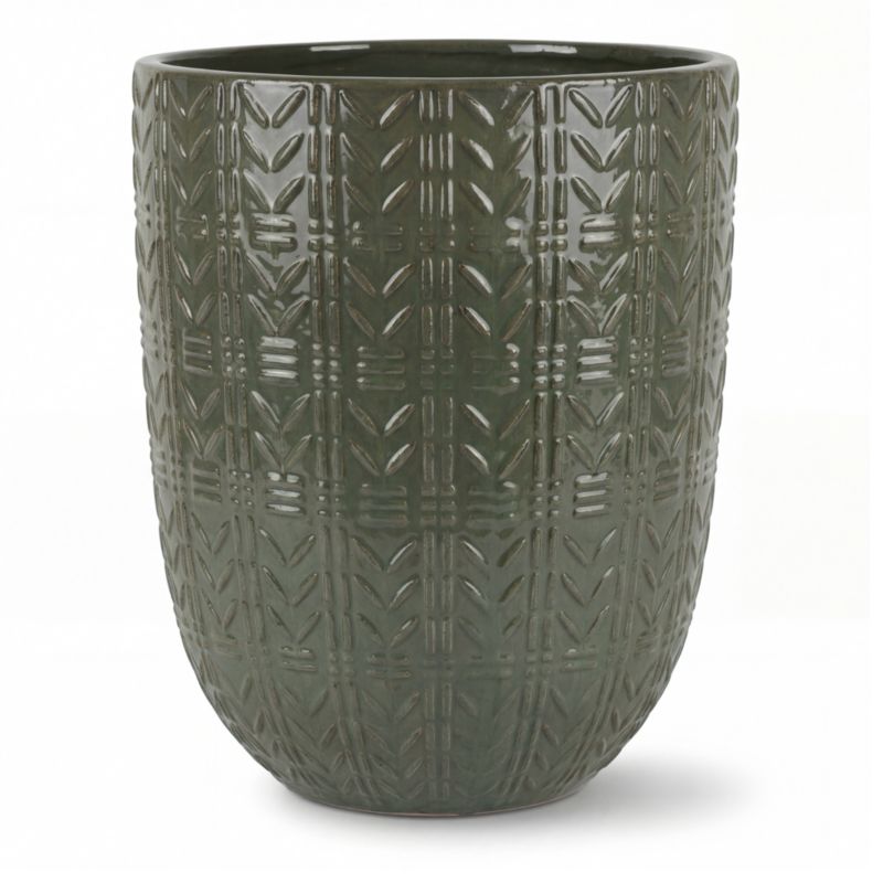 Donica ceramiczna Provencelia MERCURE Oliwkowy, sred.39 x H51 cm, mrozoodporna, rękodzieło, szkliwiona 1 szt.