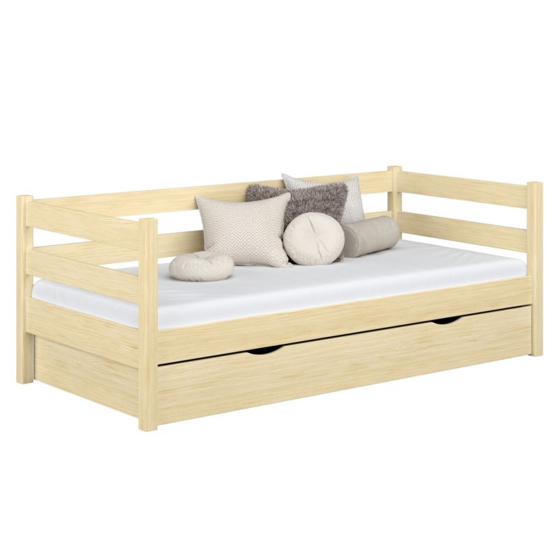 Drewniane łóżko N-WOOD sofa z szufladą N01 sosna bezbarwna 90x190 1szt.
