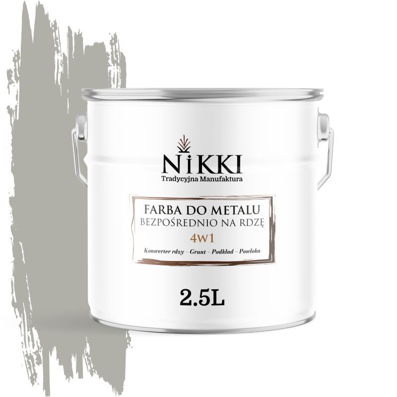 Farba do Metalu Antykorozyjna 4w1 NIKKI Szary agatowy RAL7038 Wysoki Połysk 2.5L