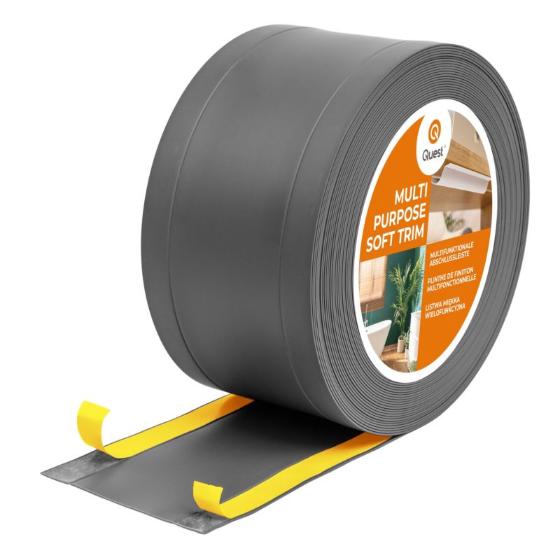 Listwa wykończeniowa samoprzylepna 6w1 PCV 75mm QUEST, maskująca elastyczna listwa podłogowa - 5 m, ciemnoszary, 1 szt.