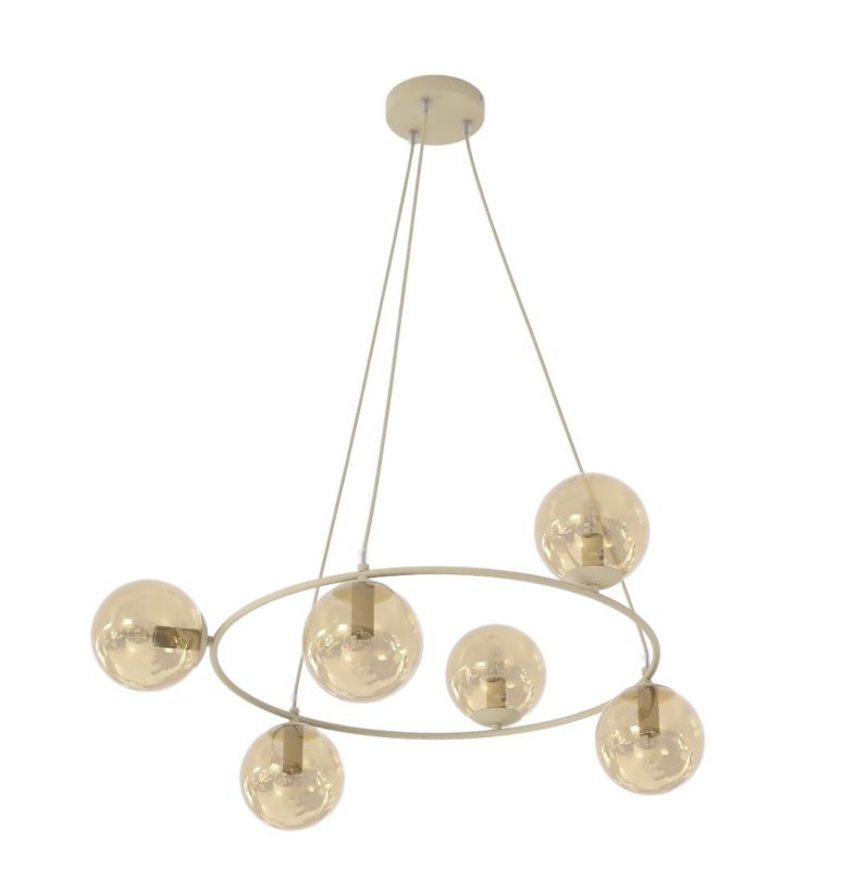 Lampa wisząca szklane kule na ringu Emibig AZURA beżowo-miodowa 6xE14x10W IP20 wym:110x75x75cm - 1 szt.