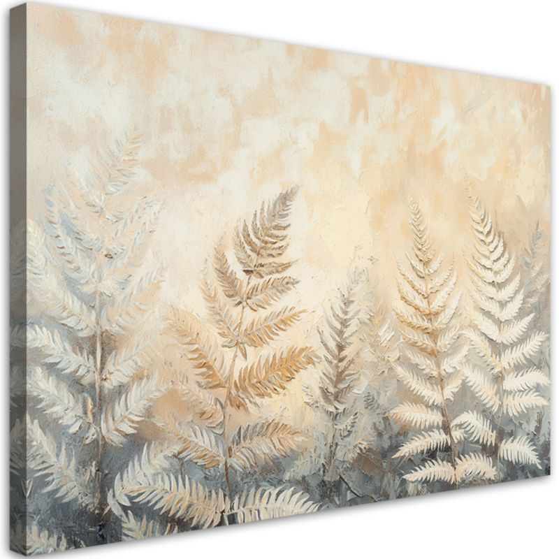 Obraz do salonu sypialni Feeby Beżowe liście paproci natura pióra boho 90x60cm 1szt