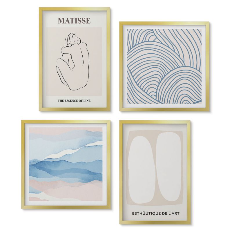 Zestaw 4 obrazów w złotych ramach Tulup Abstrakcyjne formy Matisse Stylowa galeria nad biurko 1 kpl