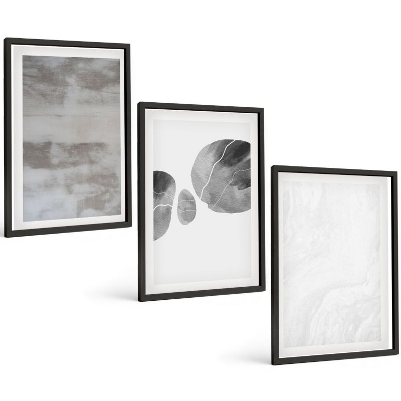 Galeria 3 Obrazów w Czarnej Ramie ArtPrintCave 40x60 cm Komplet ścienny Abstrakcyjne struktury nowoczesne 1 kpl.