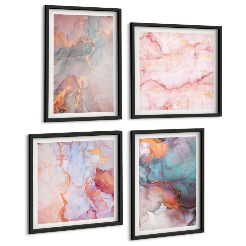 Czteroczęściowy Zestaw Obrazów ArtPrintCave (2x50x50+2x40x60cm) Czarna rama Abstrakcyjne pastelowe wzory 1 kpl.