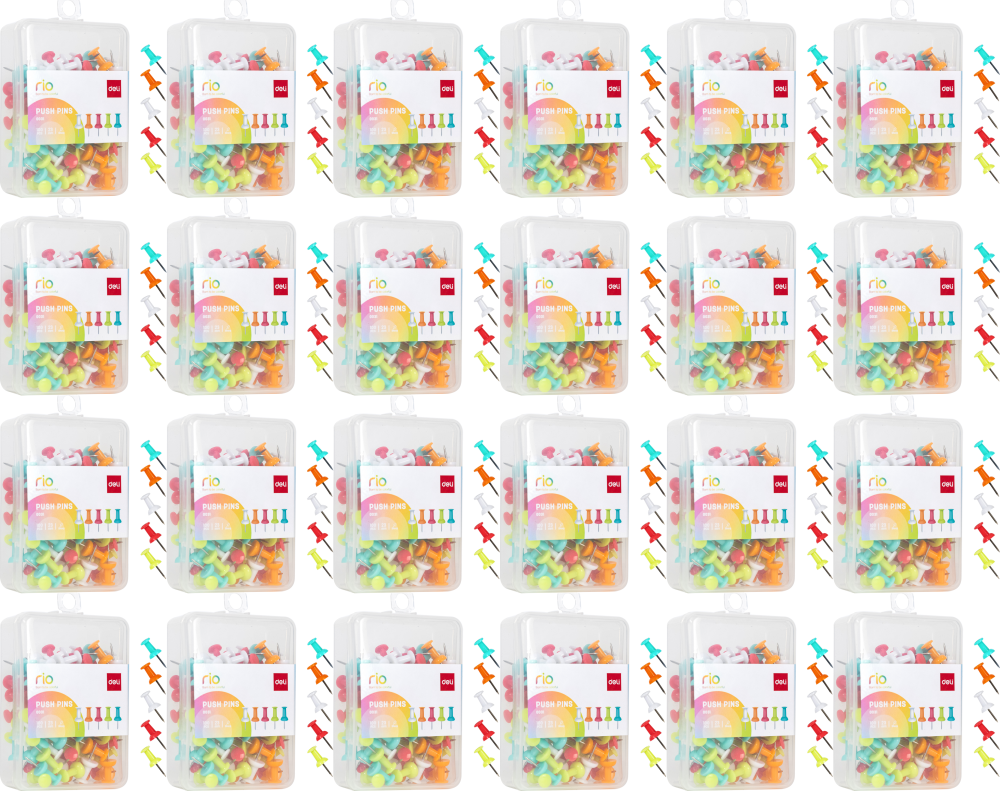 24x Pinezki Deli Rio, beczułki, 23mm, 100 sztuk, mix kolorów