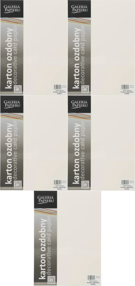 5x Papier ozdobny Galeria Papieru, gładki, A4, 160g/m2, 50 arkuszy, kremowy